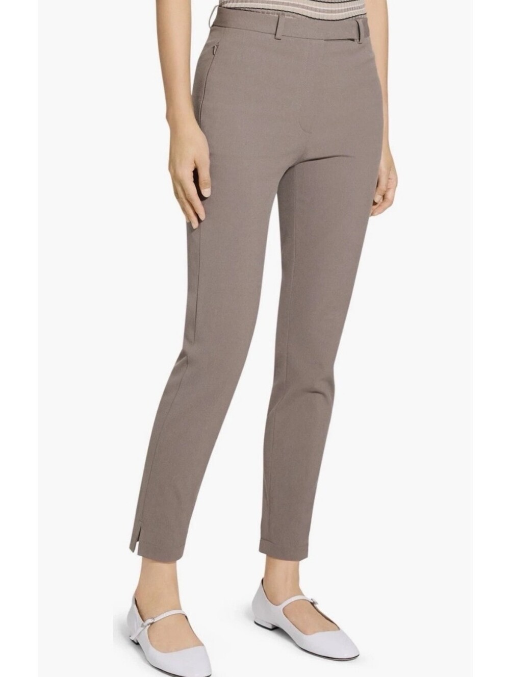 Theory High-Ride Cotton Stretch Blend Tapered Pants Walnut $245.00 Beige Sz 2